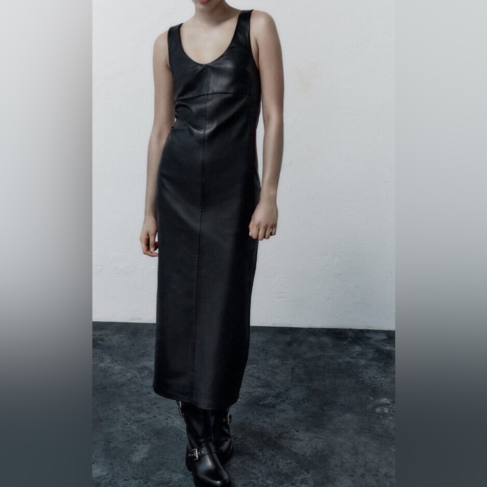 NWT Zara Faux Leather Midi Dress